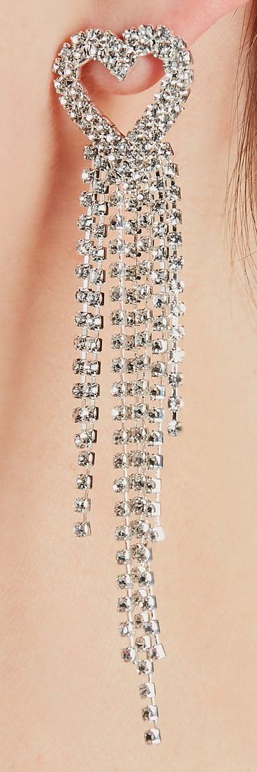 Love For Sparkle Rhinestone Heart Fringe Earrings