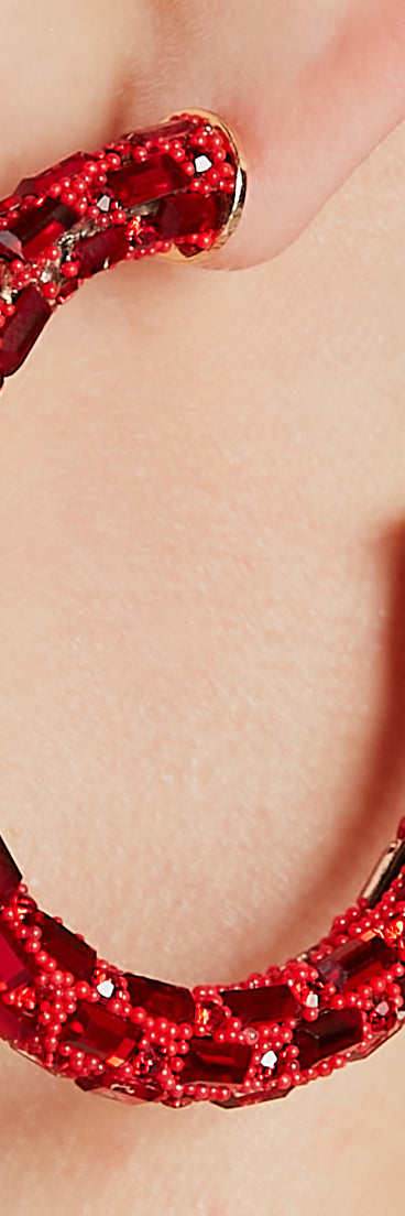 Looking Glitzy Rhinestone-Beaded Hoop Earrings