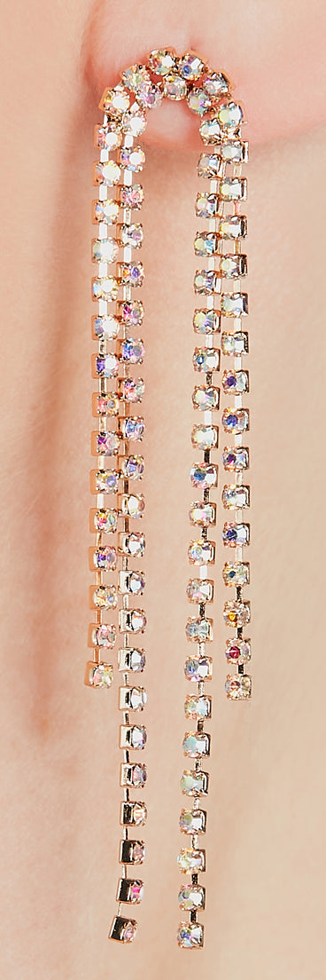 Raining Glitz Iridescent Rhinestone Fringe Earrings
