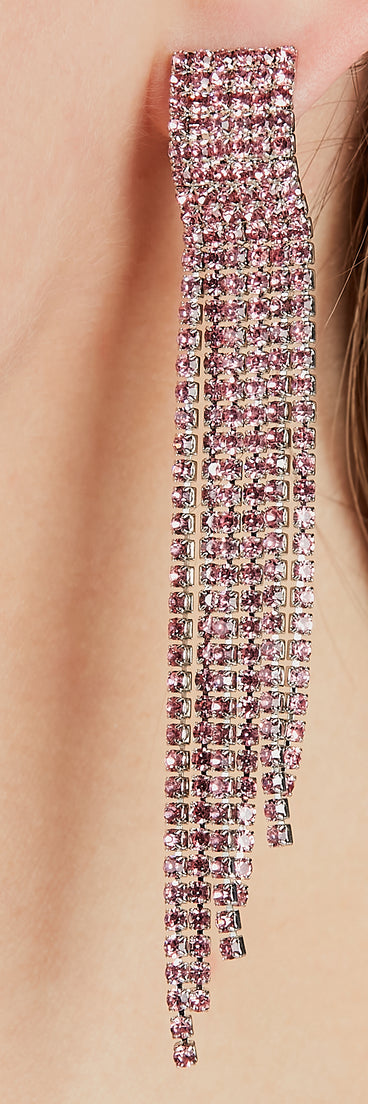 Amp Up The Glitz Rhinestone Fringe Earrings