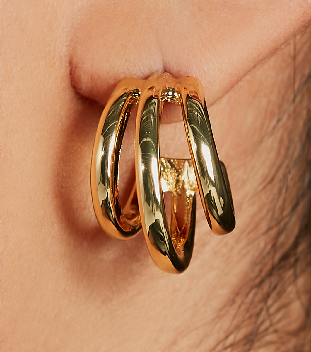 Modern Chic 14K Gold Plated Triple Hoop Earrings