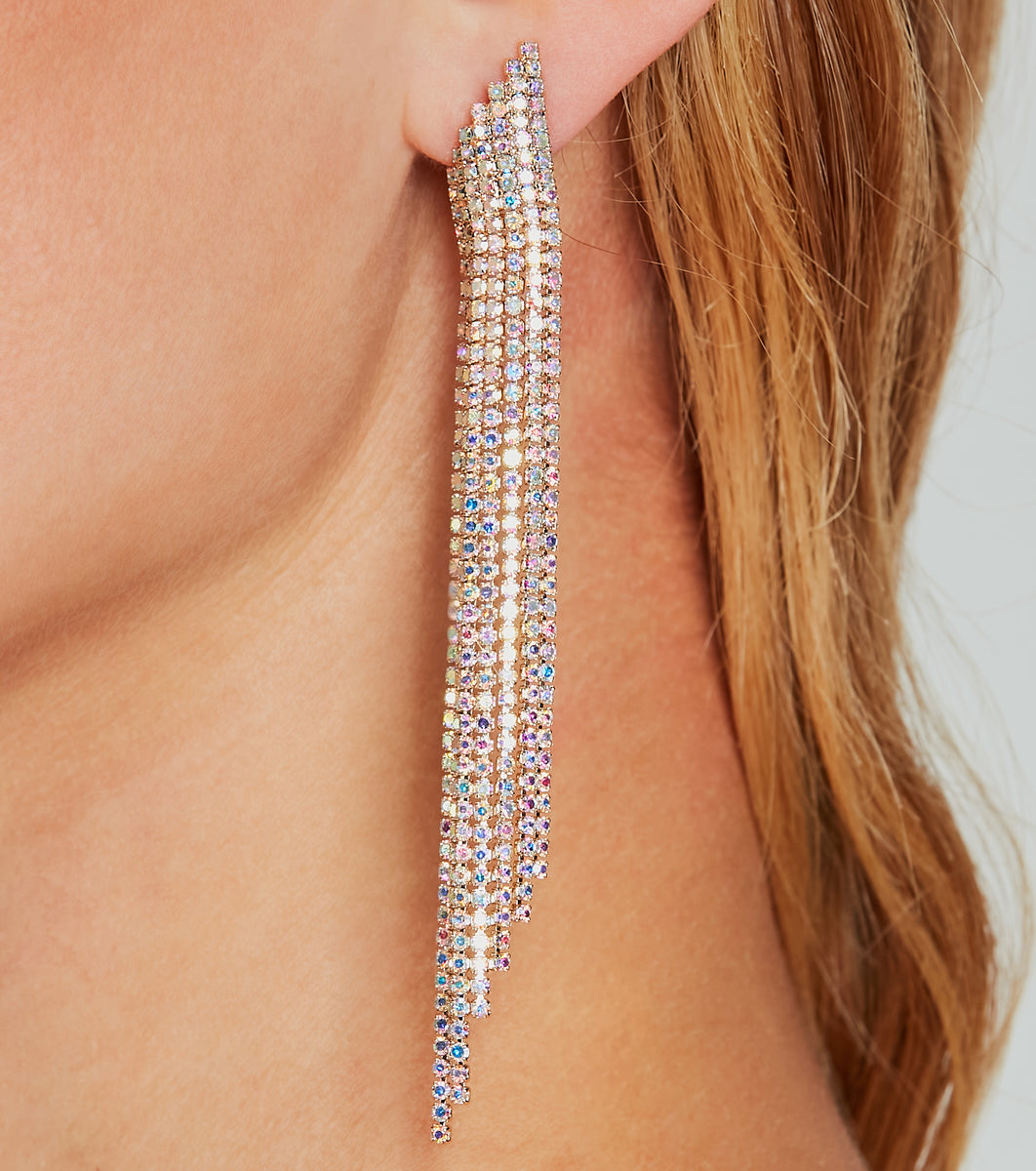 Windsor Luxe Shine Iridescent Rhinestone Fringe Earrings