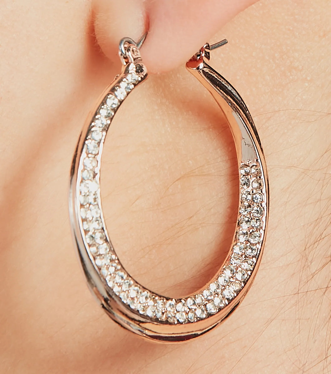Luxe Obesseion Rhinestone Trim Hoop Earrings