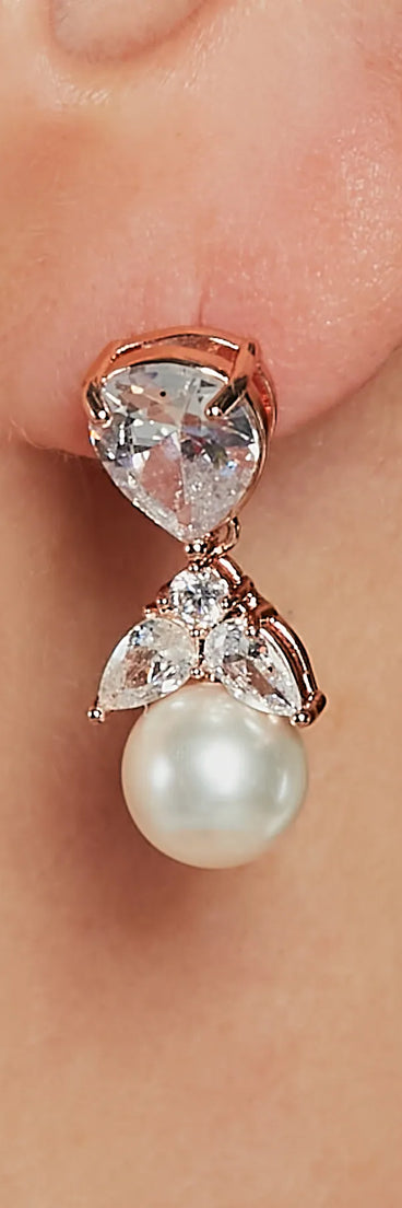Luxe Aura Cubic Zirconia And Pearl Drop Earrings