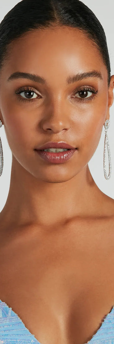 Glam Elegance Long Rhinestone Teardop Earrings