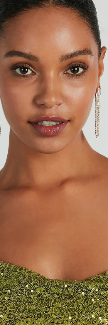 Homecoming jewelry and accessories like the Raise The Bar Rhinestone Linear Fringe Earrings provide the finishing touch to help you dazzle at HOCO 2024!