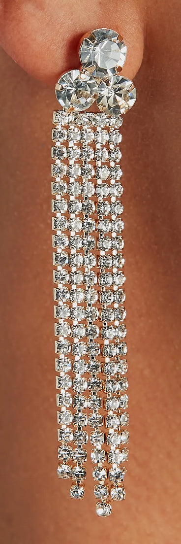 Homecoming jewelry and accessories like the Raise The Bar Rhinestone Linear Fringe Earrings provide the finishing touch to help you dazzle at HOCO 2024!