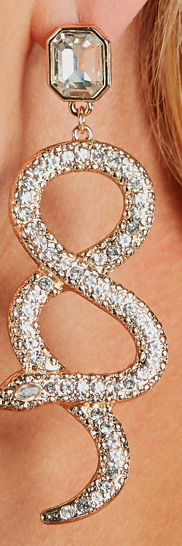 Dangerously Glam Snake Rhinestone Earrings, a trendy addition to women's going-out outfits, is ideal for party attire, chic concert outfits, or night-out looks that keep you on-trend!