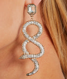 Dangerously Glam Snake Rhinestone Earrings, a trendy addition to women's going-out outfits, is ideal for party attire, chic concert outfits, or night-out looks that keep you on-trend!