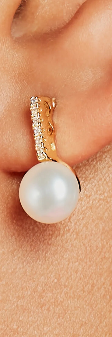 Sparkling Luxe 14K Gold Plated Pearl Stud Earrings
