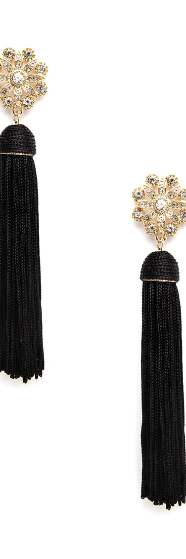 Bloom In Rhinestones Tassel Earrings for 2022 festival outfits, festival dress, outfits for raves, concert outfits, and/or club outfits
