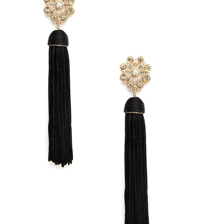 Bloom In Rhinestones Tassel Earrings for 2022 festival outfits, festival dress, outfits for raves, concert outfits, and/or club outfits