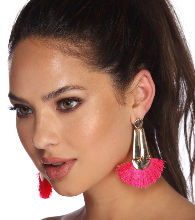Vibrant Geometric Tassel Earrings for 2022 festival outfits, festival dress, outfits for raves, concert outfits, and/or club outfits
