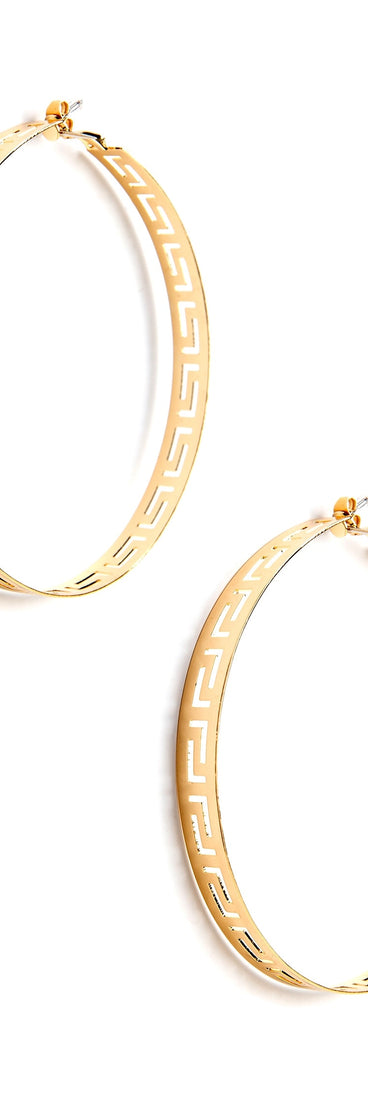 Greek Key Cut Out Earrings for 2022 festival outfits, festival dress, outfits for raves, concert outfits, and/or club outfits