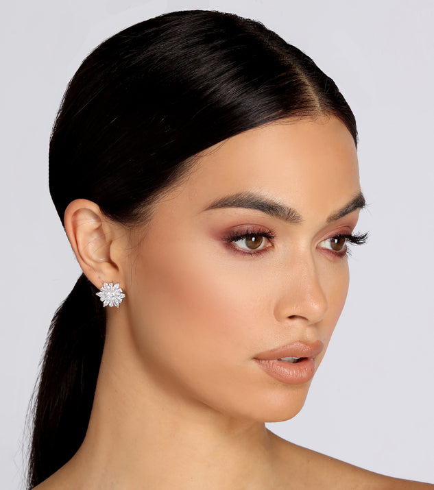Cubic Zirconia Flower Stud Earrings for 2022 festival outfits, festival dress, outfits for raves, concert outfits, and/or club outfits