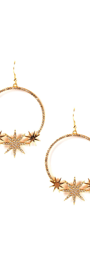 Rhinestone Starburst Hoop Earrings for 2022 festival outfits, festival dress, outfits for raves, concert outfits, and/or club outfits