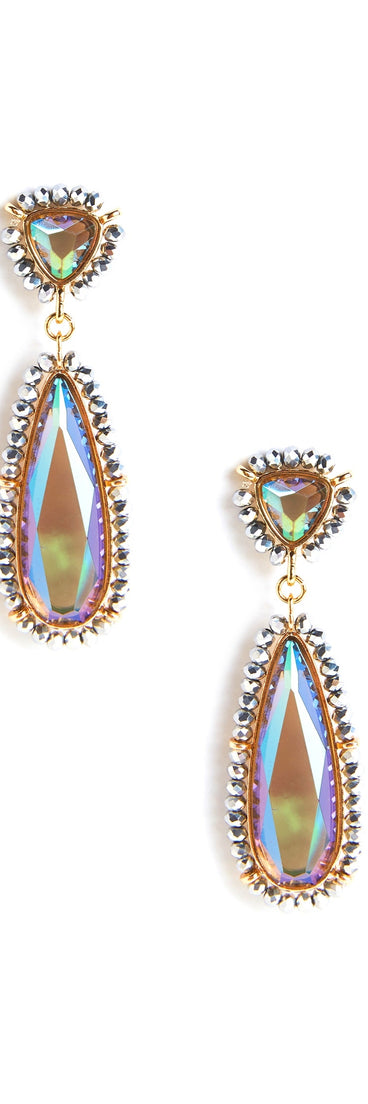 Iridescent Beaded Stone Duster Earrings for 2022 festival outfits, festival dress, outfits for raves, concert outfits, and/or club outfits