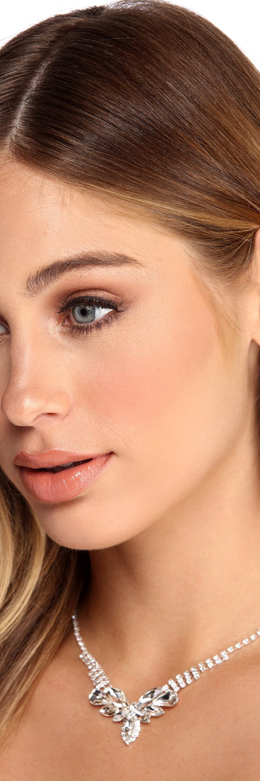 Rhinestone Leaf Necklace Set