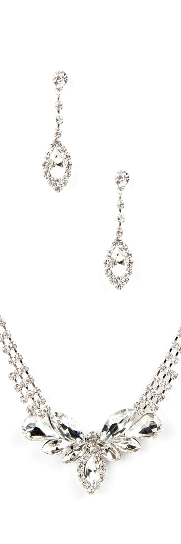 Rhinestone Leaf Necklace Set