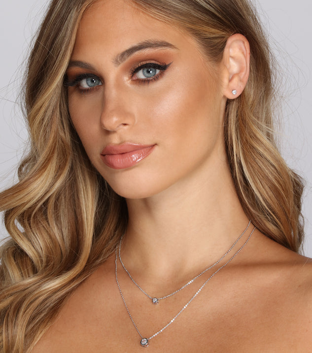 Cubic Zirconia Dainty Necklace And Studs Set is the perfect Homecoming look pick with on-trend details to make the 2023 HOCO dance your most memorable event yet!