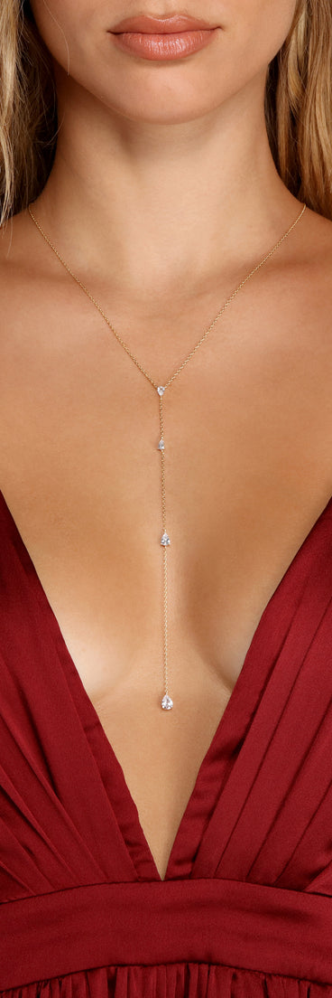 Long Tear Drop Cubic Zirconia Lariat
