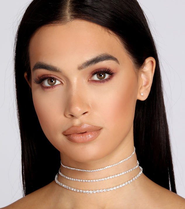 Three On Card Rhinestone Choker Set