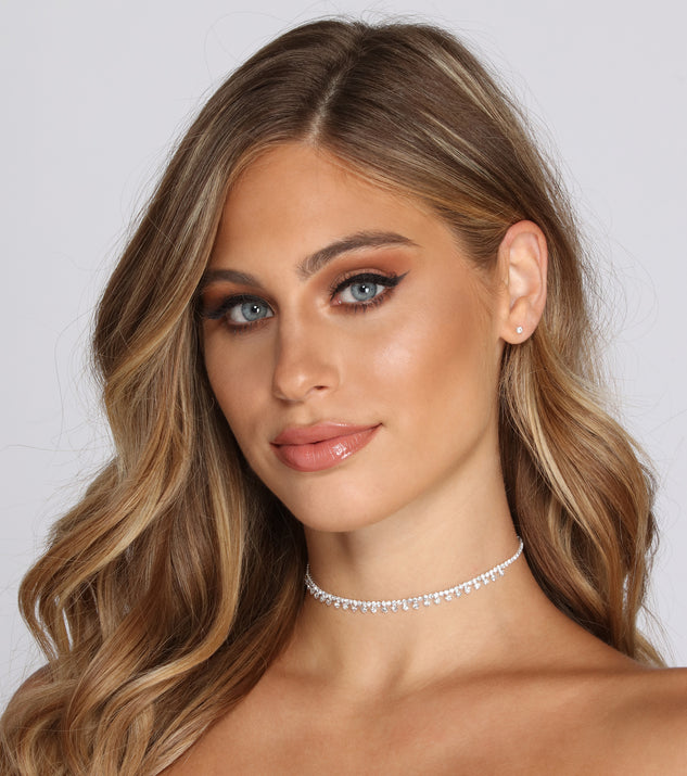 Rhinestone Drop Choker And Studs Set