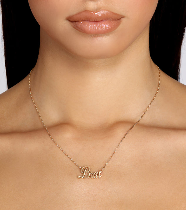 Script Brat Necklace for 2022 festival outfits, festival dress, outfits for raves, concert outfits, and/or club outfits
