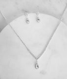 A Drop Of Glam Silver Rhinestone Earrings and Necklace Set