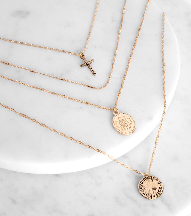 Cross And Coin Pendant Necklace for 2022 festival outfits, festival dress, outfits for raves, concert outfits, and/or club outfits
