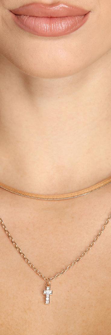 Rhinestone Cross Charm Pendant Necklace for 2022 festival outfits, festival dress, outfits for raves, concert outfits, and/or club outfits