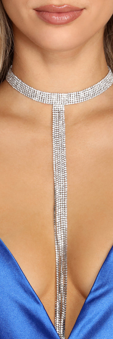 Rhinestone Fringe Lariat Choker Necklace