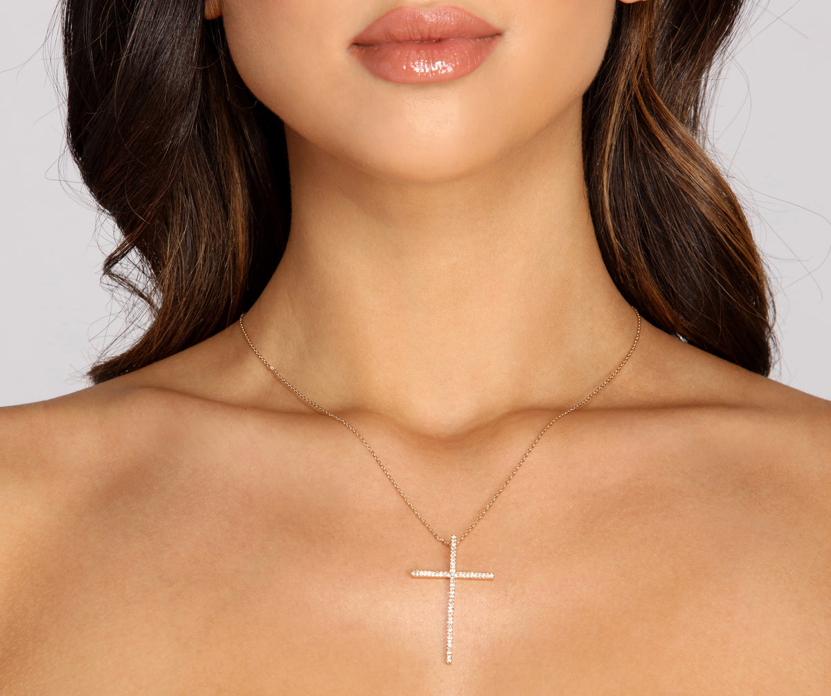 FAITH Gold Rhinestone Cross Necklace – MOD ON TREND