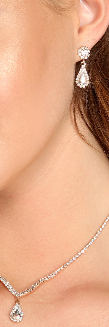 Drop Stone Dainty Rhinestone Necklace Set