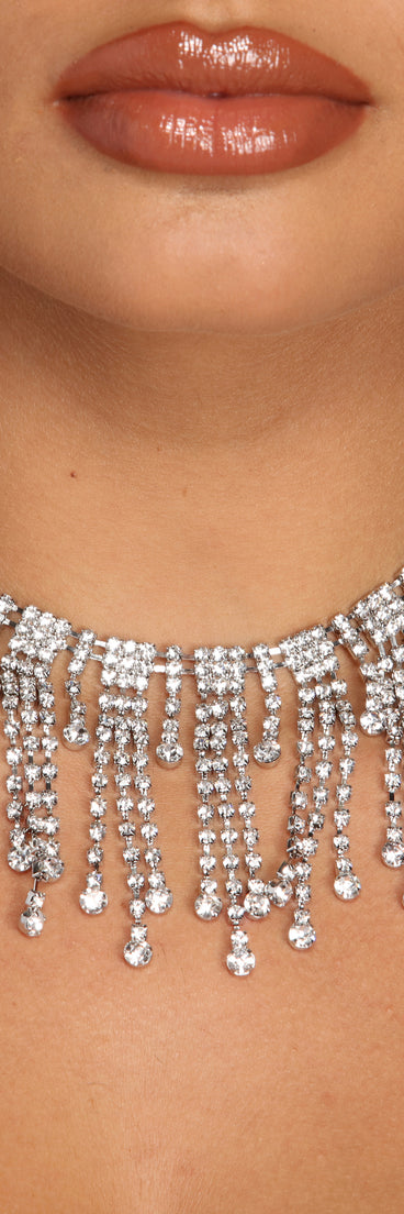 Boho Glam Rhinestone Fringe Choker Necklace