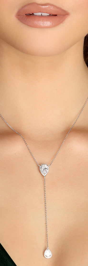 Cubic Zirconia Lariat Teardrop Necklace Set