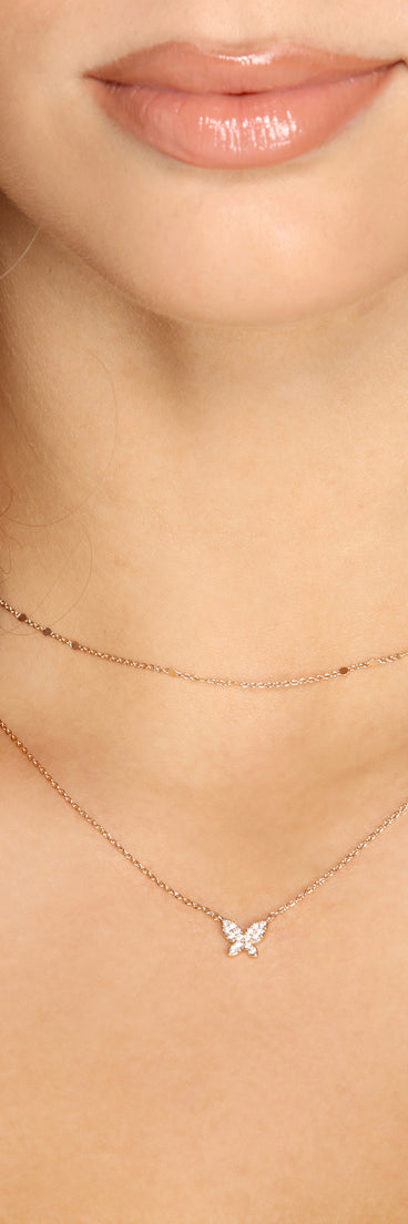 Cubic Zirconia Buttery Pendant Layered Necklace for 2022 festival outfits, festival dress, outfits for raves, concert outfits, and/or club outfits