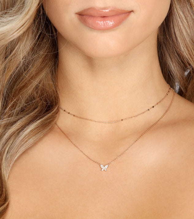 Cubic Zirconia Buttery Pendant Layered Necklace for 2022 festival outfits, festival dress, outfits for raves, concert outfits, and/or club outfits