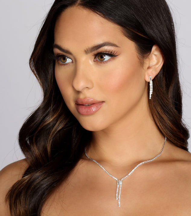 Just A Touch Dainty Rhinestone Necklace + Earring Set is a stunning choice for a bridesmaid dress or maid of honor dress, and to feel beautiful at Homecoming 2023, fall or winter weddings, formals, & military balls!