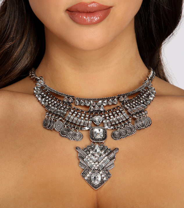 Bohemian Vision Rhinestone Statement Necklace is a trendy pick to create 2023 festival outfits, festival dresses, outfits for concerts or raves, and complete your best party outfits!
