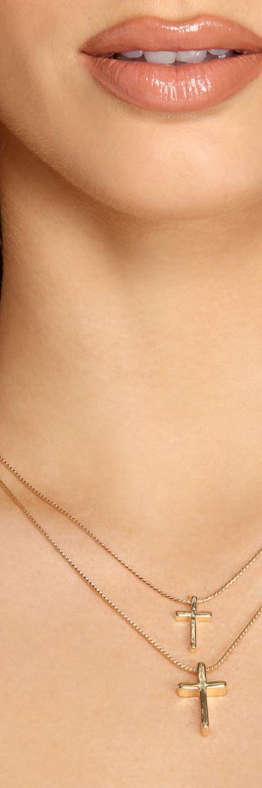 Heaven Sent Double Cross Pendant Necklace 2 Pack is a trendy pick to create 2023 festival outfits, festival dresses, outfits for concerts or raves, and complete your best party outfits!