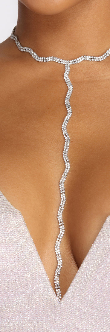 Let's Get Wavy Rhinestone Lariat Choker Necklace