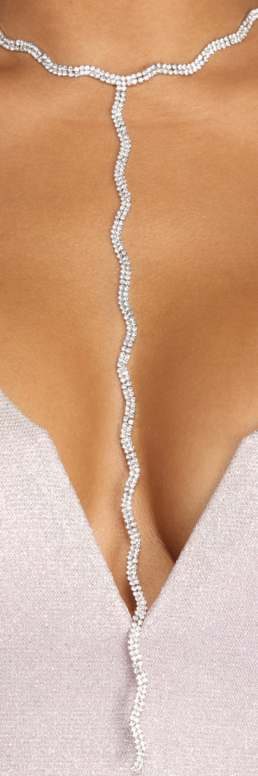 Let's Get Wavy Rhinestone Lariat Choker Necklace
