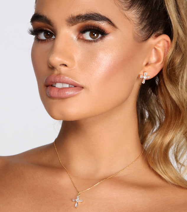 Don't Cross The Line Cubic Zirconia Necklace + Earring Set is a stunning choice for a bridesmaid dress or maid of honor dress, and to feel beautiful at Homecoming 2023, fall or winter weddings, formals, & military balls!