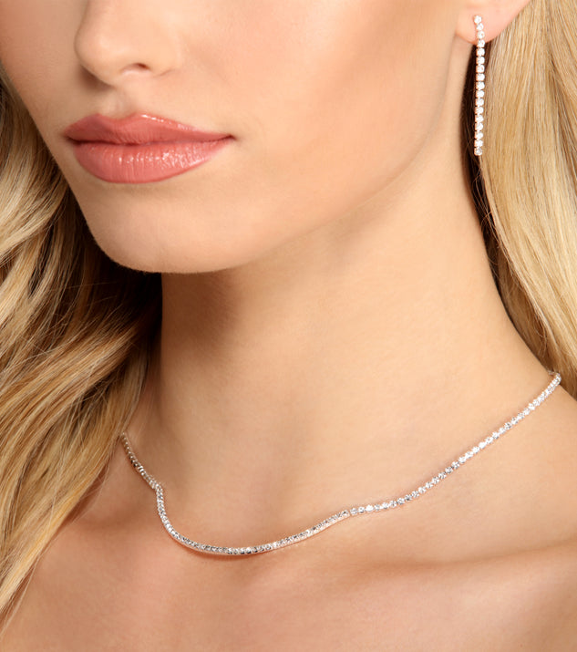 Make It Dainty Silver Rhinestone Necklace + Earring Set