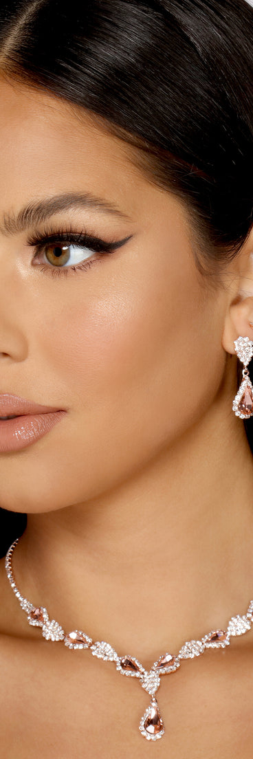 Reign The Night Rhinestone Tear Drop Necklace Set