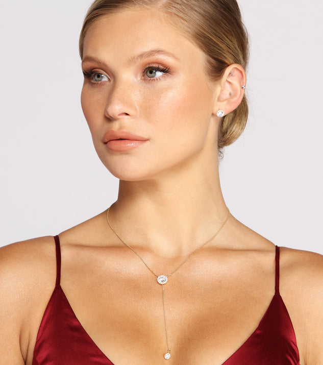 With Cubic Zirconia Lariat Necklace And Earrings Set as your homecoming jewelry or accessories, your 2024 Homecoming dress look will be fire!