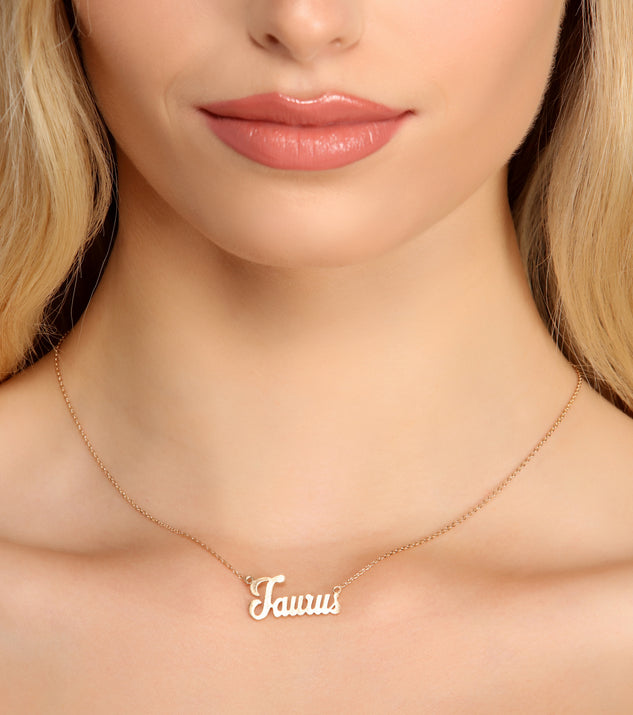 Taurus Script Necklace for 2022 festival outfits, festival dress, outfits for raves, concert outfits, and/or club outfits