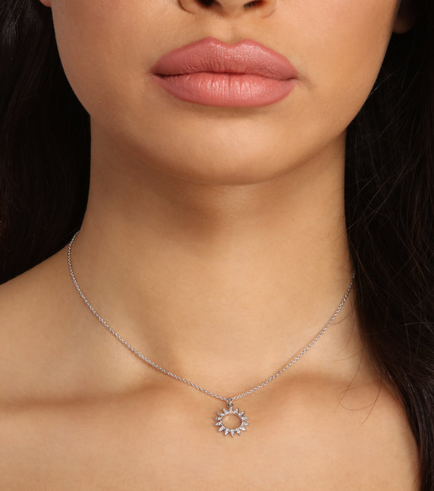 Let The Sun Shine Through Dainty Silver Necklace is a stunning choice for a bridesmaid dress or maid of honor dress, and to feel beautiful at Homecoming 2023, fall or winter weddings, formals, & military balls!