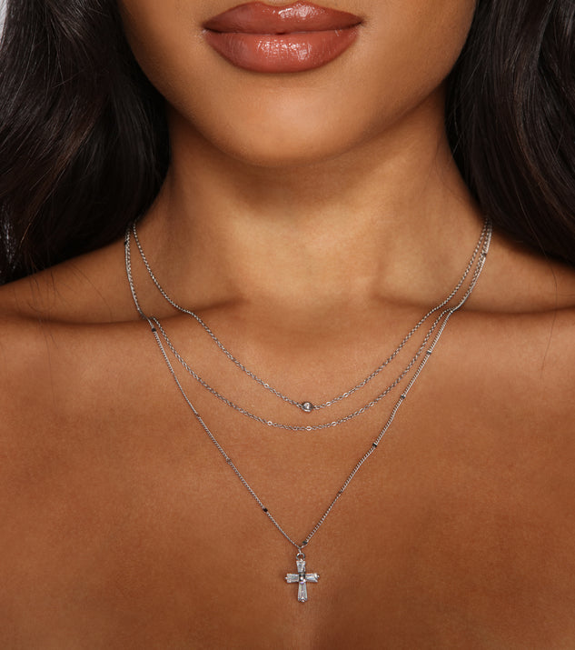 Dainty Three Row Cross Charm Necklace